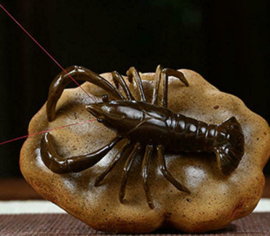 3.9"Chinese Yixing Zisha Pottery Lovable Animal Lobster Stone Tea Pet Statue
