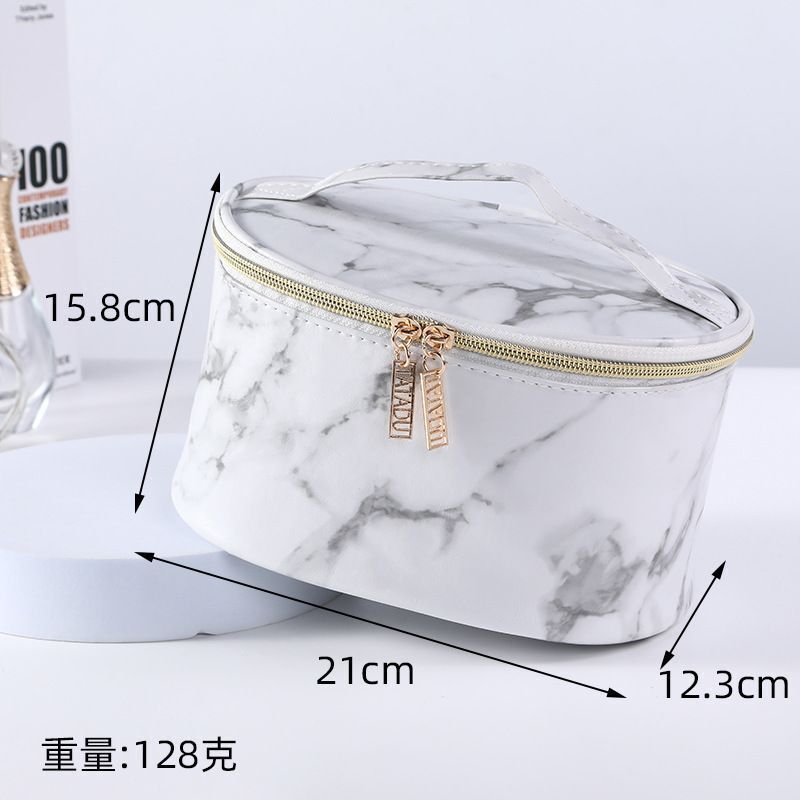 Pink Marble Pattern Cosmetic Bag Toiletries Storage Purse Waterproof Makeup Case