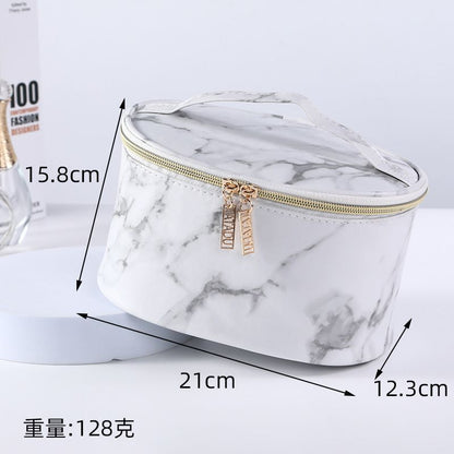 Pink Marble Pattern Cosmetic Bag Toiletries Storage Purse Waterproof Makeup Case