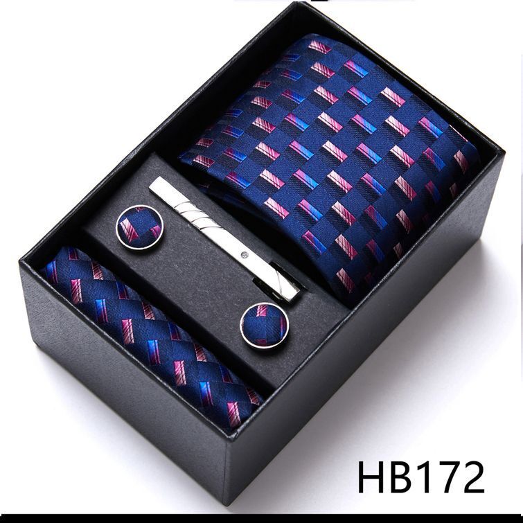 Men Neckties 5Pcs Business Ties Hanky Cufflink Set Clips Corbatas Gift Box 7.5cm