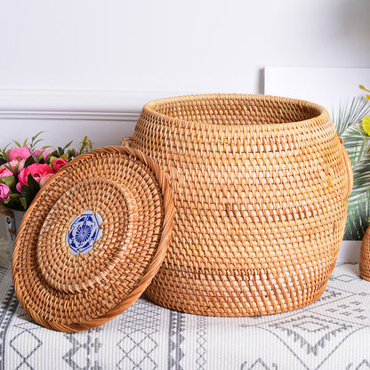 Handmade Bamboo Rattan Weave Canister Household Tea Caddy With Lid Handmade Gift