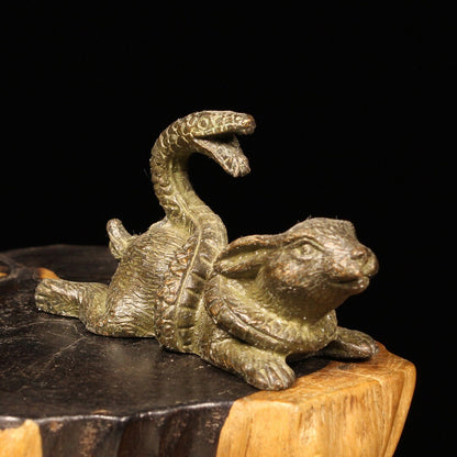 Collection chinese bronze snake PK rabbit statue home decoration tea pet