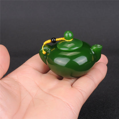 2.3"ChinaNatural Green Jade Hand Carved Small Wine Tea Pot Flagon Stoup Statue