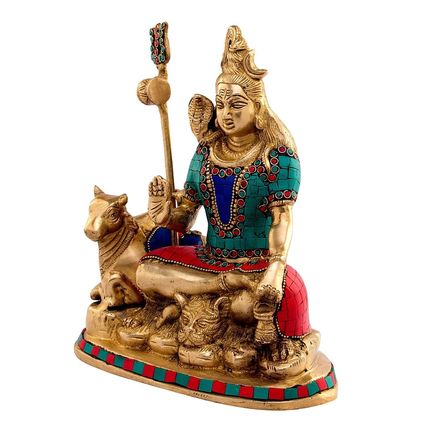 Hindu God Lord Brass Shiva with Nandi in Blessing Posture Idol Statute Figurine