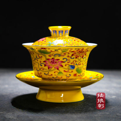 Lead Free Jingdezhen Color Enamel Under Glaze Porcelain Gaiwan Covered Tea Bowl