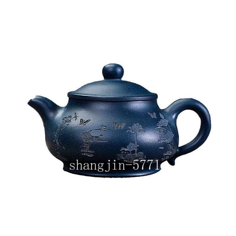 180ml Marked Tea Pot 9 Infuser Holes Hand Carved Lotus Flower Yixing Zisha Clay