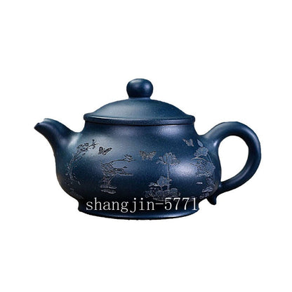 180ml Marked Tea Pot 9 Infuser Holes Hand Carved Lotus Flower Yixing Zisha Clay