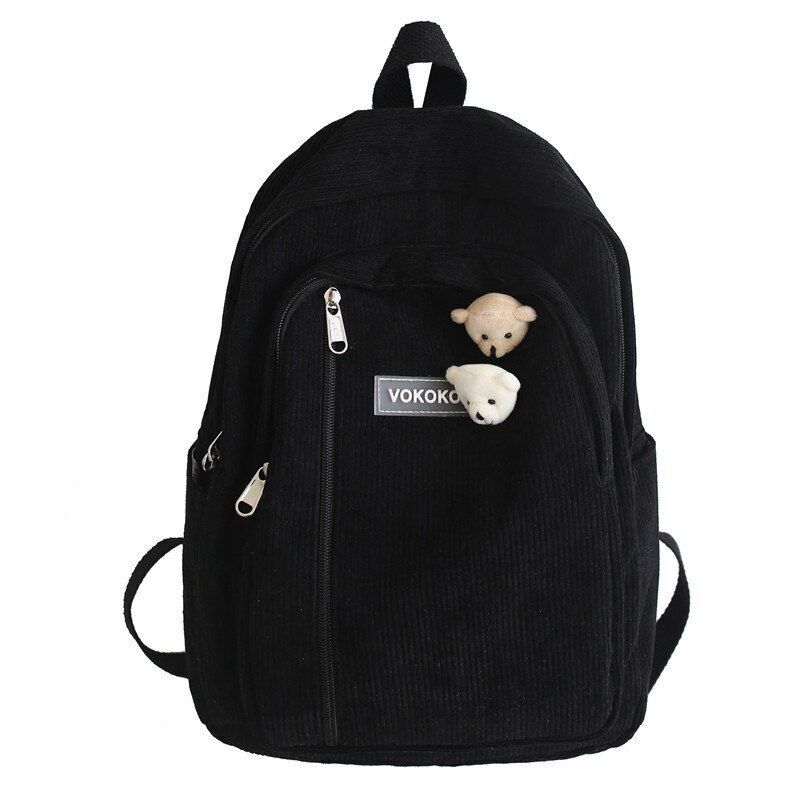 Stripe Corduroy Woman Backpack Schoolbag Fashion Bag Student Book Pack Polyester
