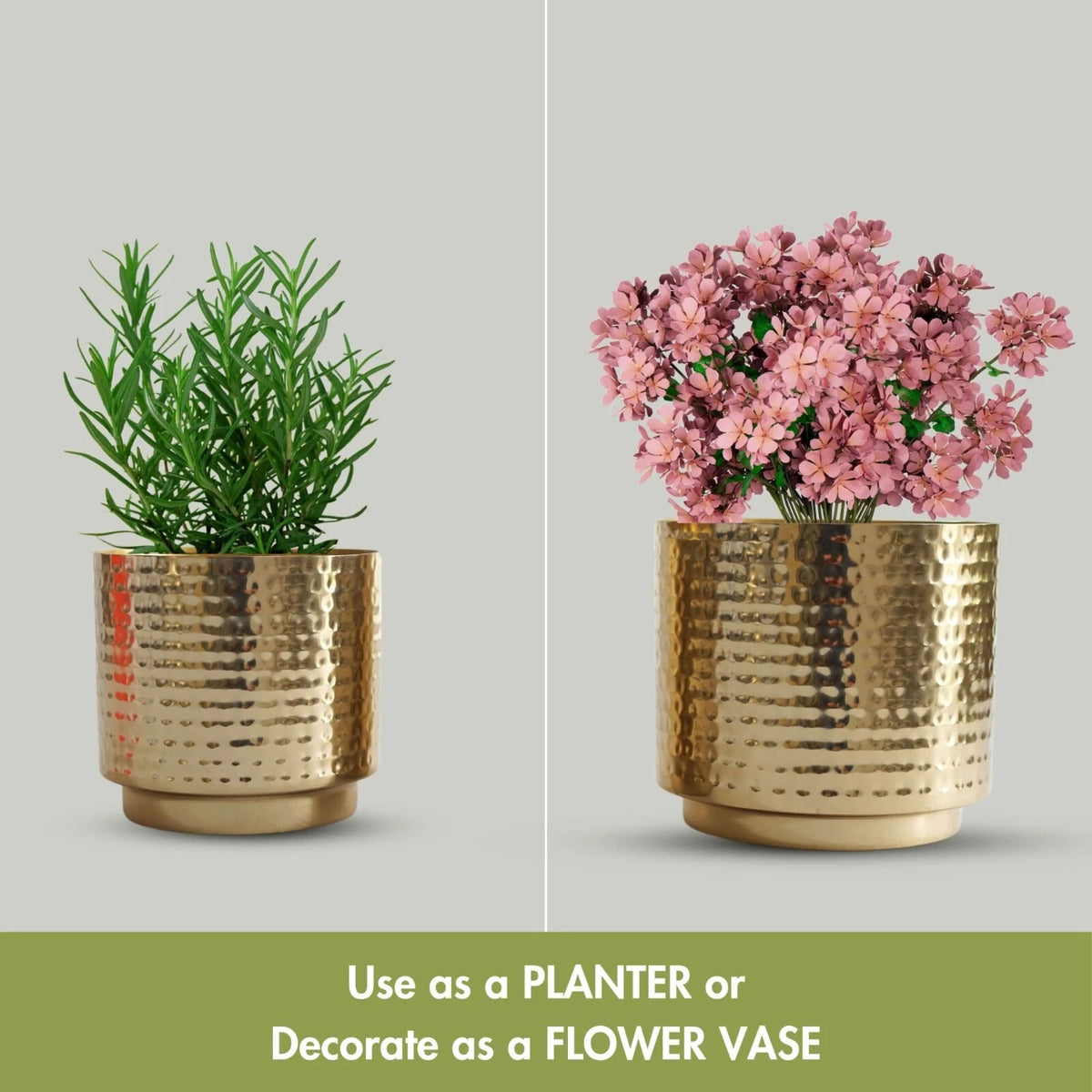 1/2 Gallon and 2/5 Gallon Hammered Gold Color Metal Pots for Indoor / Tabletop