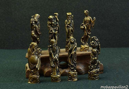 8pc Chinese Old Eight Immortals Statue Brass Copper Handmade Decoration