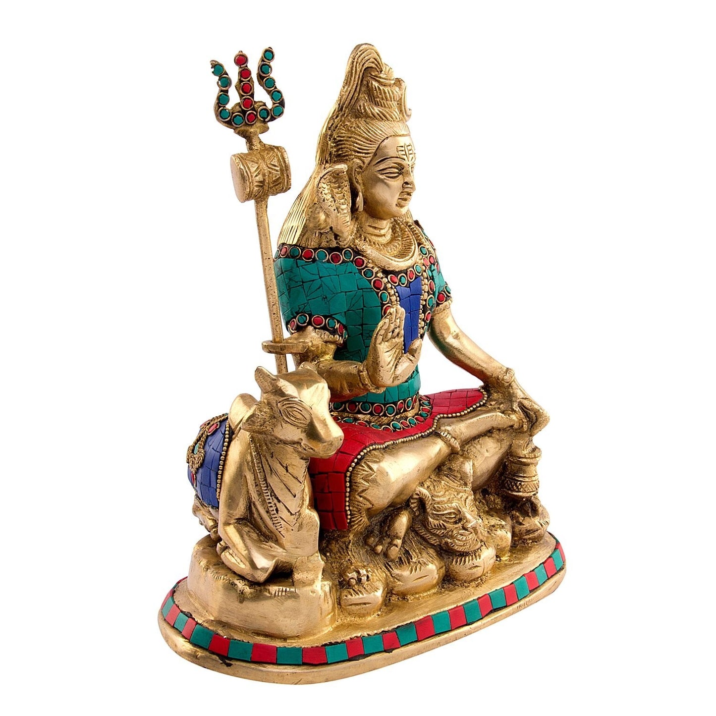 Hindu God Lord Brass Shiva with Nandi in Blessing Posture Idol Statute Figurine