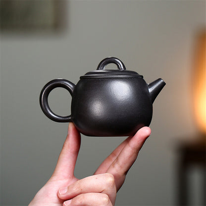 160ml Full Hand Carved Tea Pot Small Marked Real Yixing Zisha Black Clay Pots