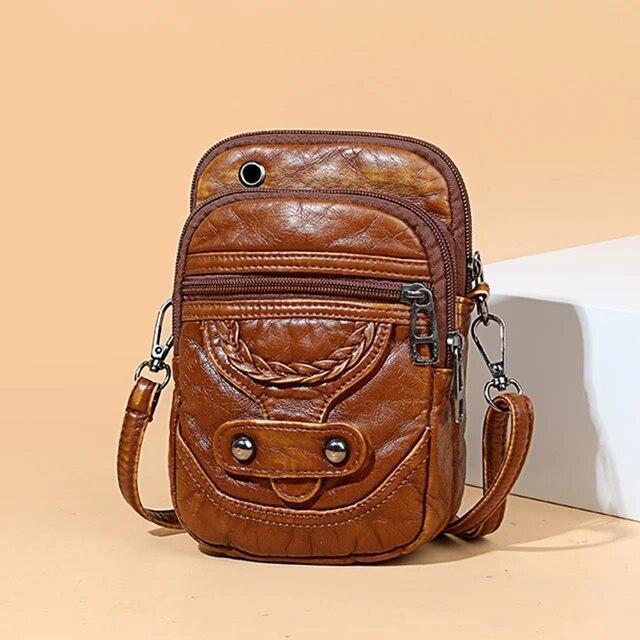 Crossbody Bag for Women Leather Handbag Mini Shoulder Bag Purses Brown