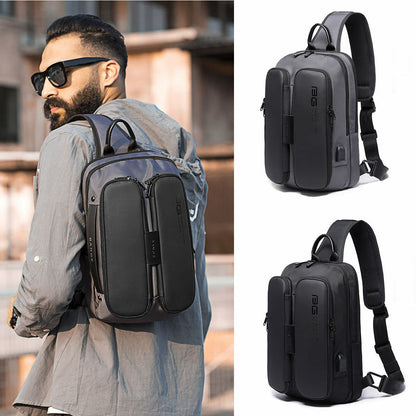 USB Charging Port Water Resistant Nylon Sling bag Chest Pack Backpack Business