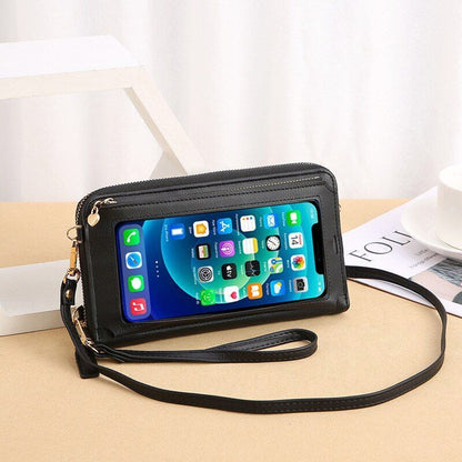 Women Long Crossbody Bag Simple Touch Screen Phone Purse Large Leather Messenger