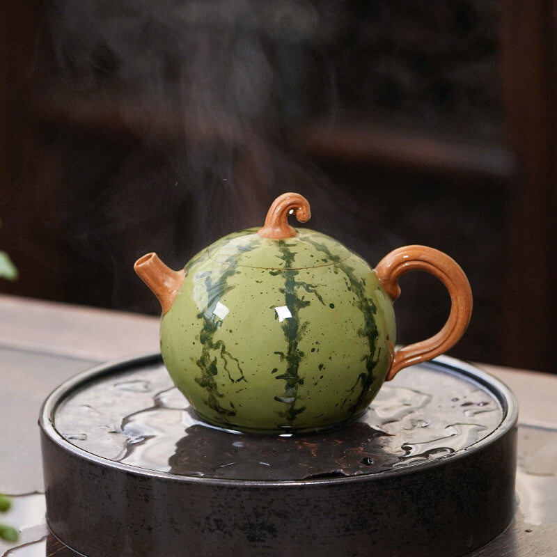 Full Handmade Tea Pot Watermelon Shape Traditional 7 Infuser Hole Real Zisha New