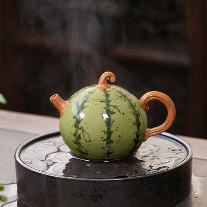 Full Handmade Tea Pot Watermelon Shape Traditional 7 Infuser Hole Real Zisha New