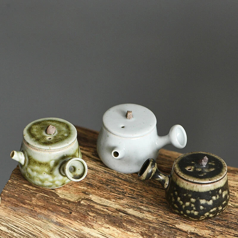 Coarse Pottery Mini Side Handle Pot Chinese Fingertip Teapot Handmade