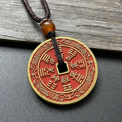 Old Bronze Amulet Pendant Taoist Knot Peace Pendant Cinnabar Necklace