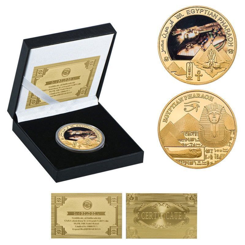 Commemorative Challenge Coins Egyptian Pharaoh Gold Plated Craft Souvenir 1.57in