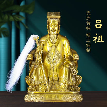 10.3" Brass Lu Dongbin Statue Chinese Eight Immortals Daoism Deity Sage Decor