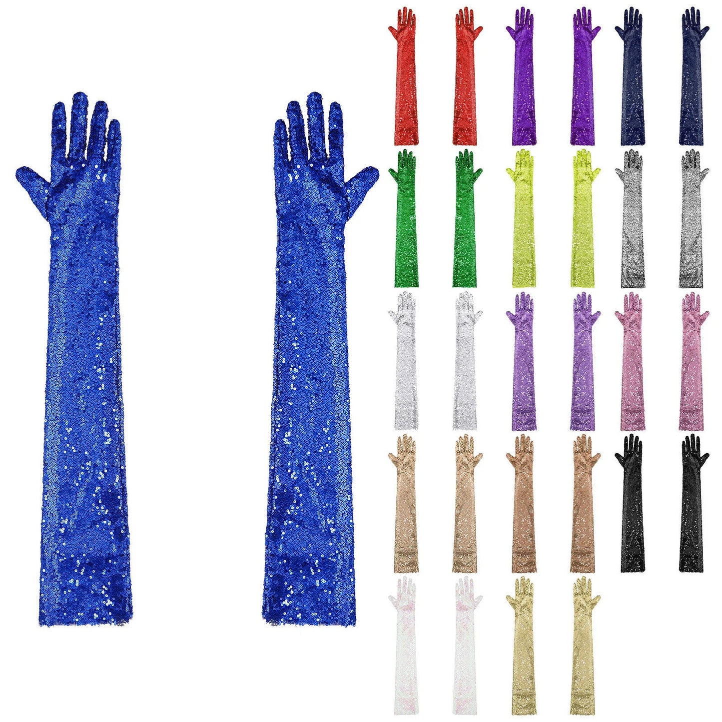 Women Gloves Vintage Shiny Sequin Finger Elbow Length Long Mittens Opera Costume