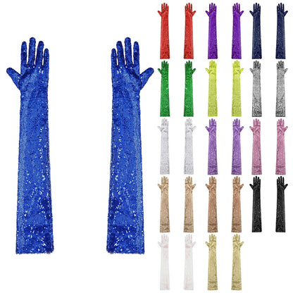 Women Gloves Vintage Shiny Sequin Finger Elbow Length Long Mittens Opera Costume