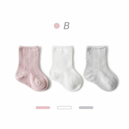 Socks 3 Pairs Baby Girl Boy Toddler Cotton Clothes Accessories Pure Color Combed