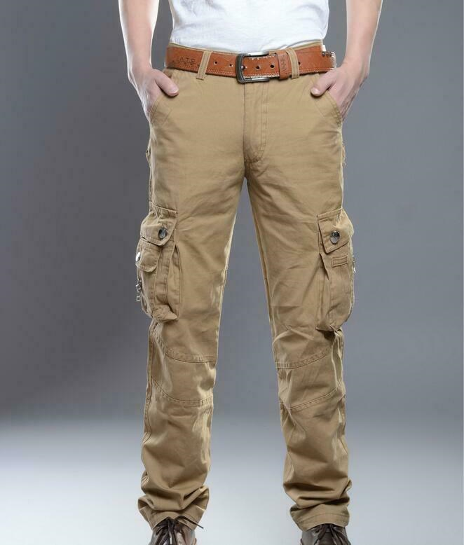 Men's Work Cargo Overalls Pants Casual Loose Fit Army Training Long Trousers New