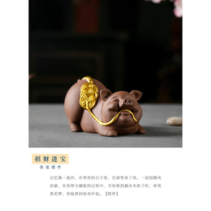 Piggy Purple Sands Ceramic Tea Pet Ornament 10.7cm Tea Room Tea Play Decoration