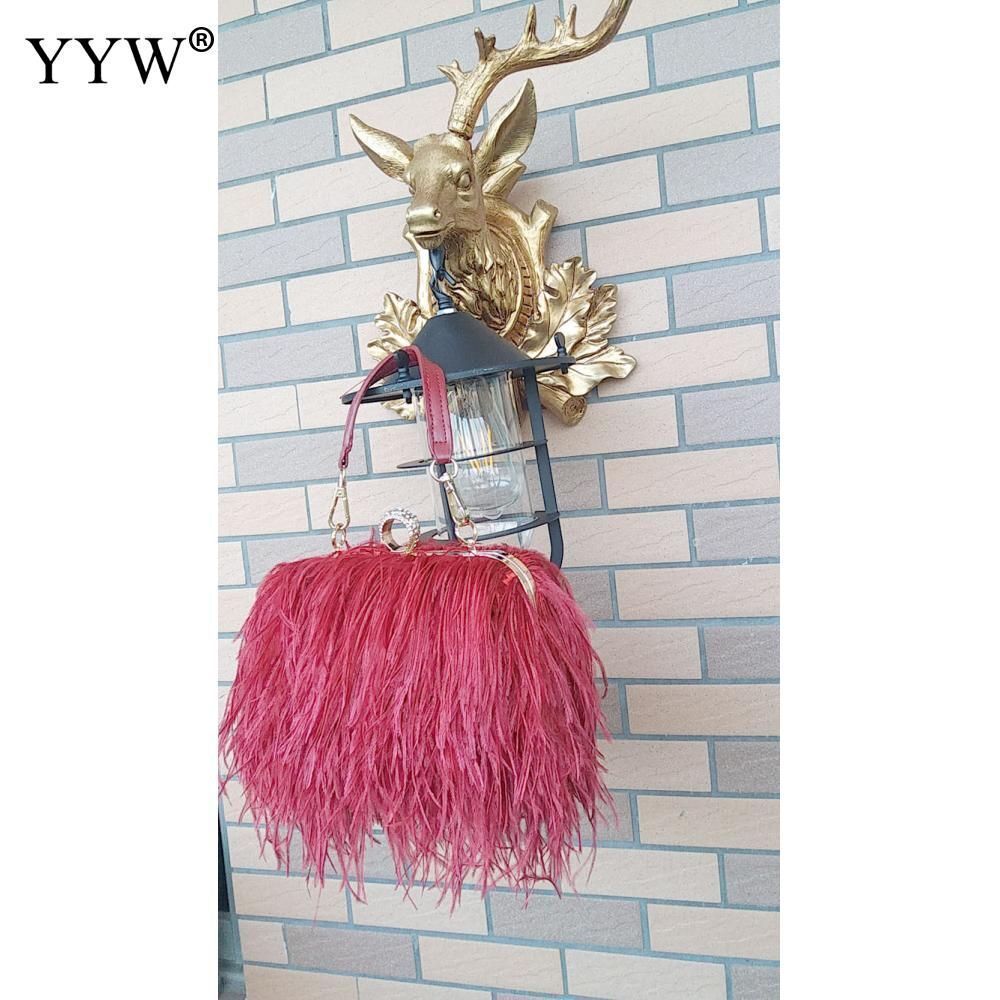 Luxury Ostrich Feather Evening Bag Shoulder Crossbody Bag Party Clutch 19*6*10CM