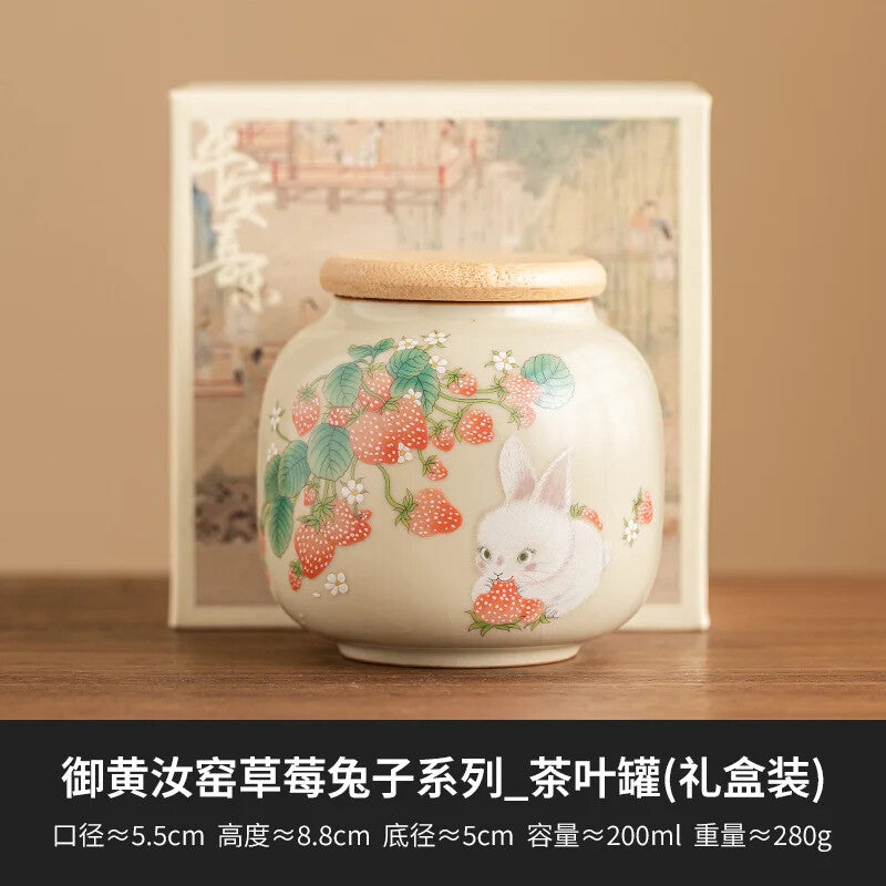 Ru Kiln Strawberry Tea Box Organizer Storage Tank Containers Tea Caddy
