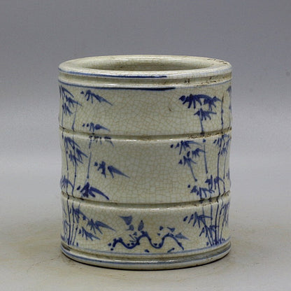 5" Collect Chinese Old Qing Blue White Porcelain Hacking Bamboo Joint Brush Pot
