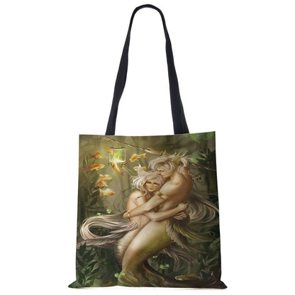 Mermaid Print Shoulder Bag Women Shopping Reusable Bags Large Travel Beach Bags