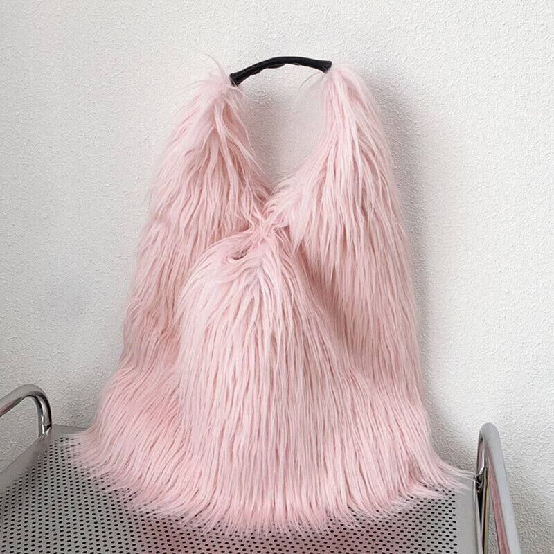 Winter Soft Faux Fur Tote Bags Large Capacity Fluffy Plush Shoulder Handbag Warm