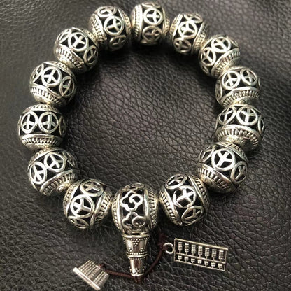 14mm Antique Style White Copper Hollow Bracelet Retro Ethnic Hand String