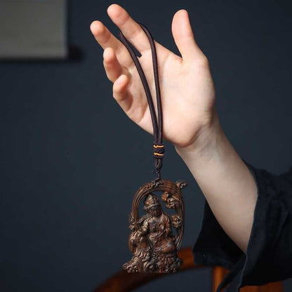 Agarwood Carved Guanyin Pendant Necklace Handheld Buddhist Amulet