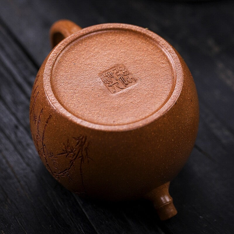 Handmade Tea Pot With Certificate Paper Chinese Character Bamboo Carve Zisha Pot