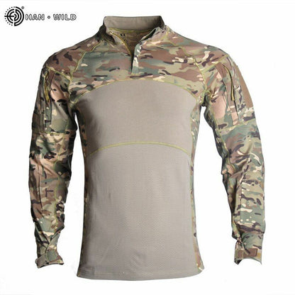 T-Shirt AND Pants Set Camouflage Suit Hiking Trousers Non Slip Silicone Elbow XL