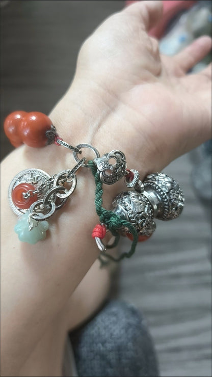 New Chinese Eight Immortals Gourd Bracelet Red Agate Fortune Bead Bangle