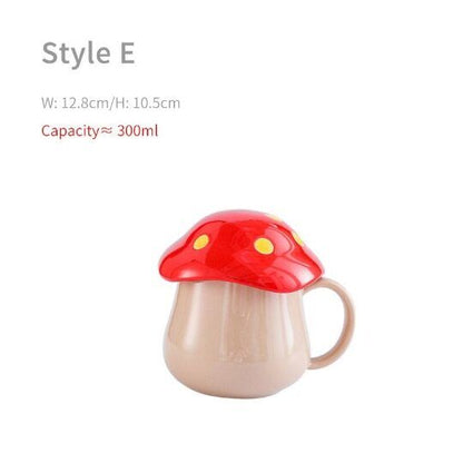 Ceramic Cute Mushroom Cup Personalized Breakfast Milk Cup with Lid 300 ml