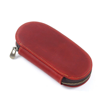 Pencil Case Zipper Leather Bag 3 Pens Capacity Student Stationery Storage Holder