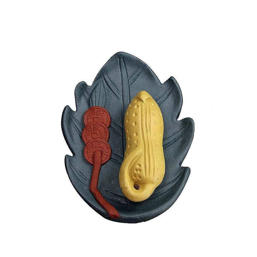 Handmade Tea Pet Wealth Bring Good Luck Peanut Coin Carved Leaf Design On Sales