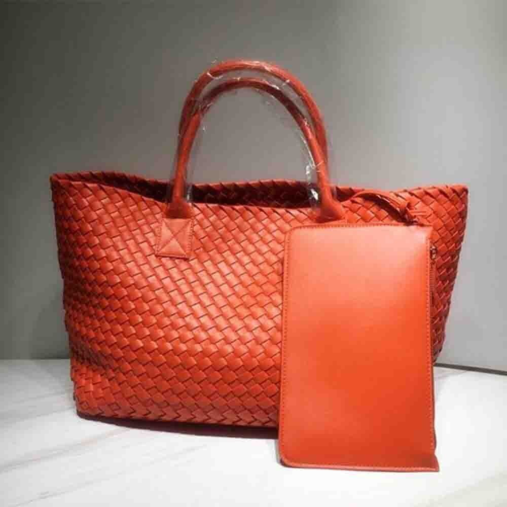 Tote Synthetic Leather Knitting Shoulder Shopper Bag Woven Large Purse Black 1PC