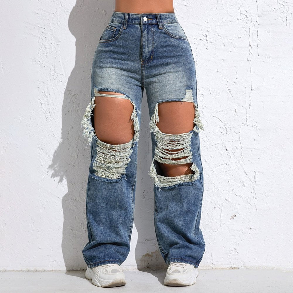 Wide-Leg Baggy Jeans – High Waist Straight Pants