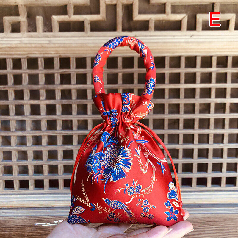 14x11cm Portable Brocade Wedding Candy Bag Package Bag Drawstring Red Candy BN8