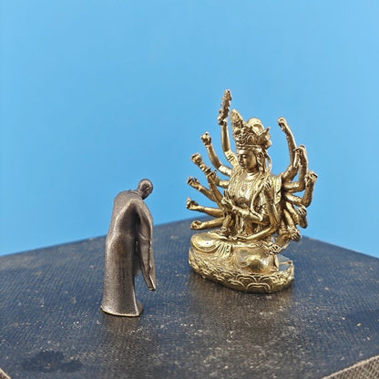 Solid Brass Monk Bodhisattva Small Statue Micro Landscape Bonsai Rockery Decor