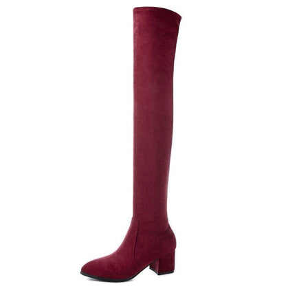 Women Over The Knee High Boots Heels Winter Shoes Elastic Fabric Women Boots