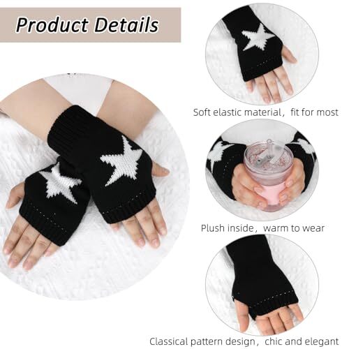 1 Pair Y2K Star Gloves Autumn Winter Fingerless Star Knitted black US New