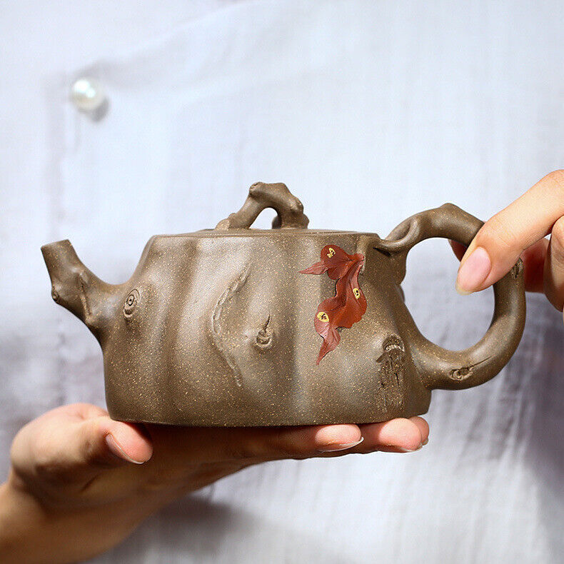 300ml Yixing Zisha Clay Pottery Master Handmade Tree Stool Shape Tea Pot Teapot